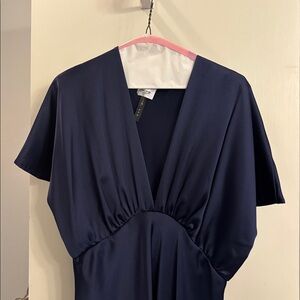 Elegant Navy Renee C. V-Neck Dress Floor Length